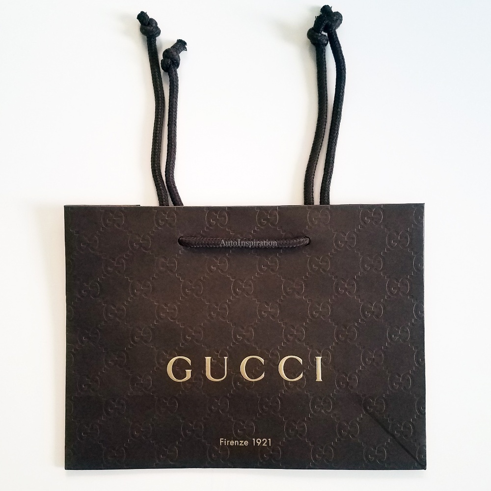 GUCCI BROWN EMBOSSED GOLD SMALL PAPER GIFT BAG